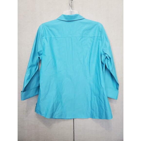 Foxcroft Heritage Non-Iron Fitted Cotton Turquoise 3/4 Sleeve Button-Up Top 12 - Picture 4 of 5